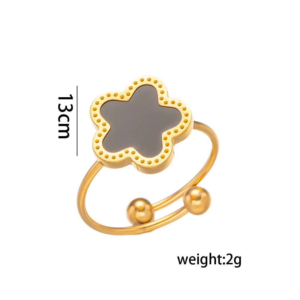 14K Gold Plated Stainless Steel Five Leaf Petals Double Sided Necklace