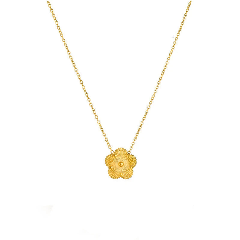 14K Gold Plated Stainless Steel Five Leaf Petals Double Sided Necklace