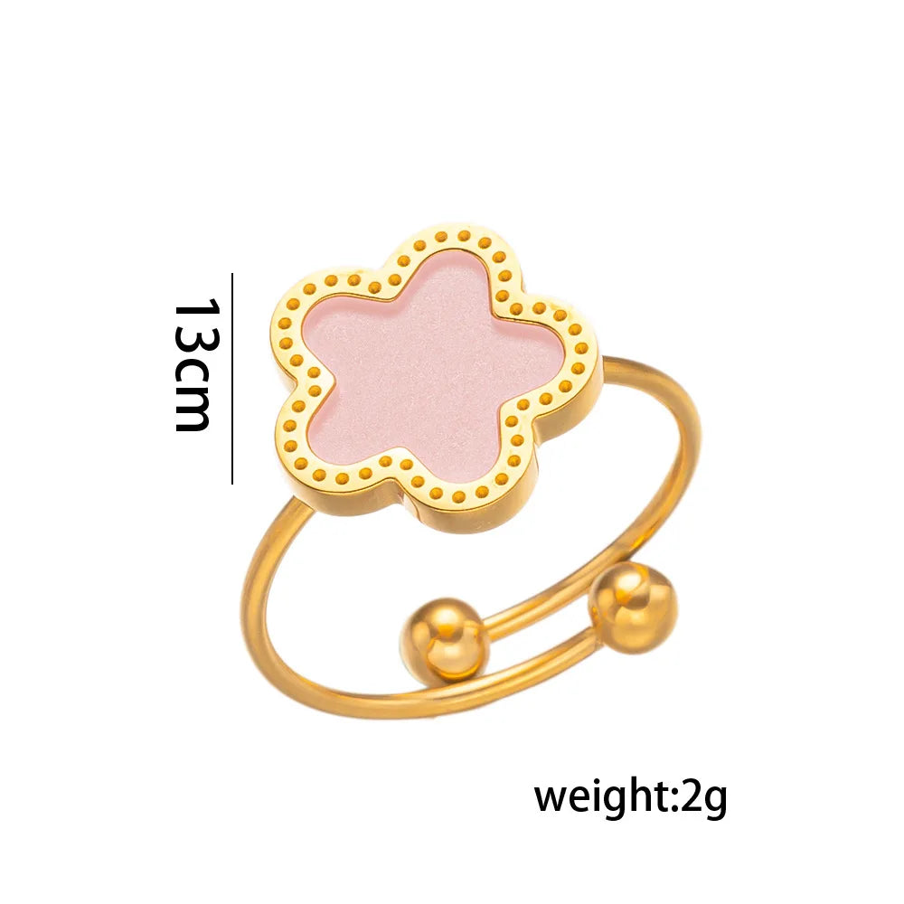 14K Gold Plated Stainless Steel Five Leaf Petals Double Sided Necklace