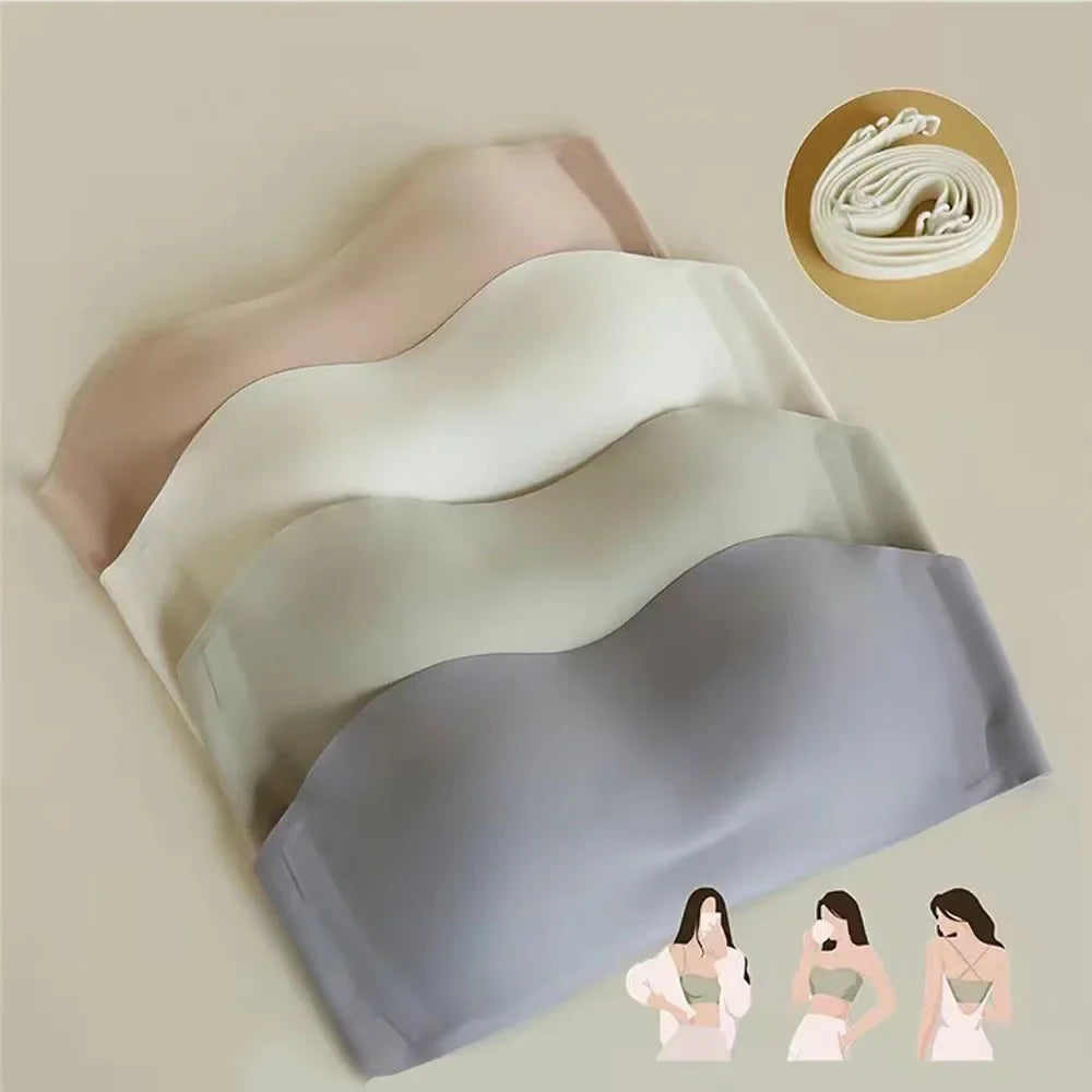 Strapless Bra Chest Wrap Bandeau Seamless Breathable Underwear Tops Non Slip Invisible Bralette Push Up Women's Bra