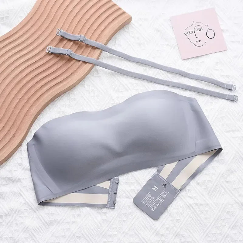 Strapless Bra Chest Wrap Bandeau Seamless Breathable Underwear Tops Non Slip Invisible Bralette Push Up Women's Bra