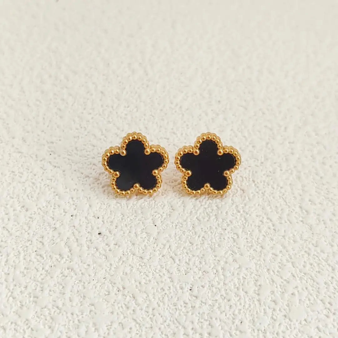 14K Gold Plated Stainless Steel Five Leaf Petals Double Sided Necklace