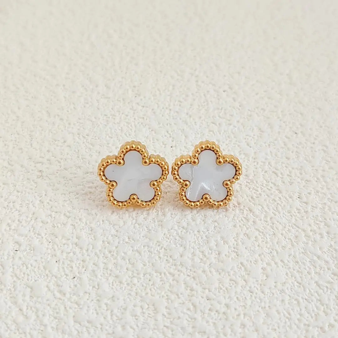 14K Gold Plated Stainless Steel Five Leaf Petals Double Sided Necklace