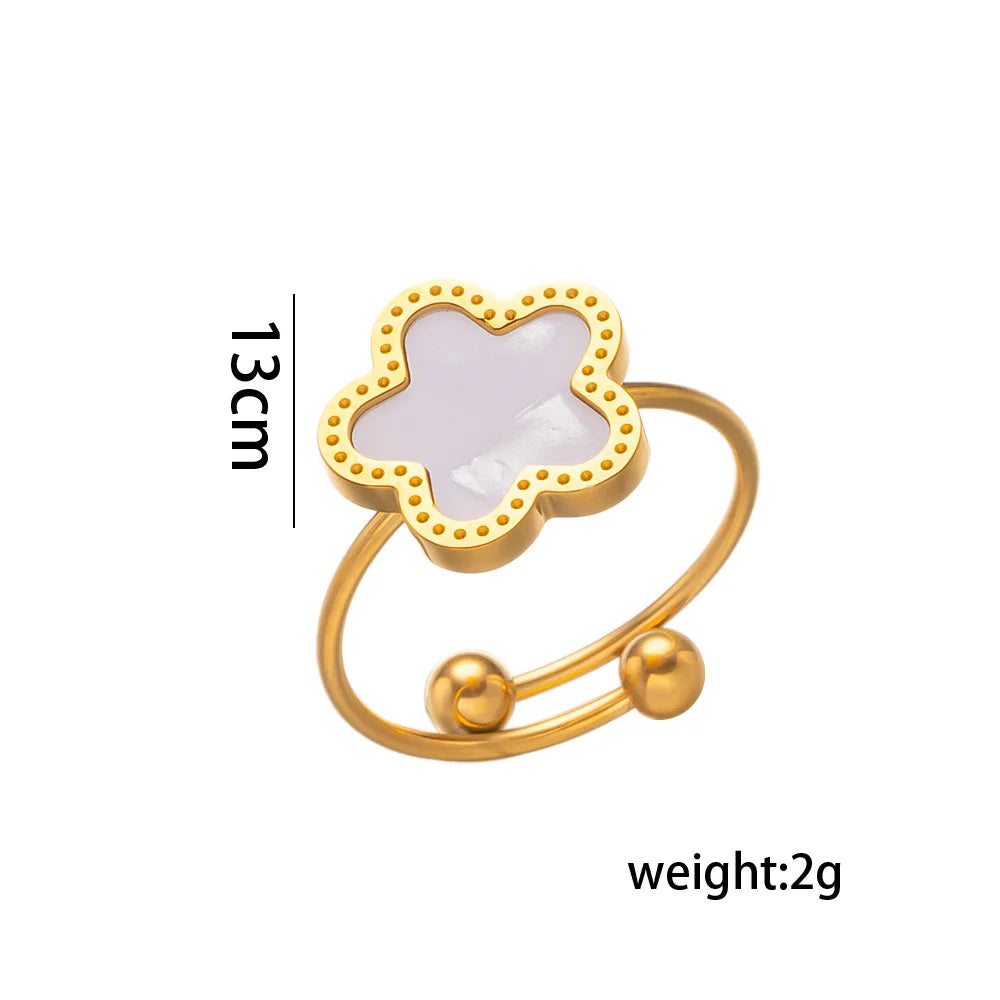 14K Gold Plated Stainless Steel Five Leaf Petals Double Sided Necklace
