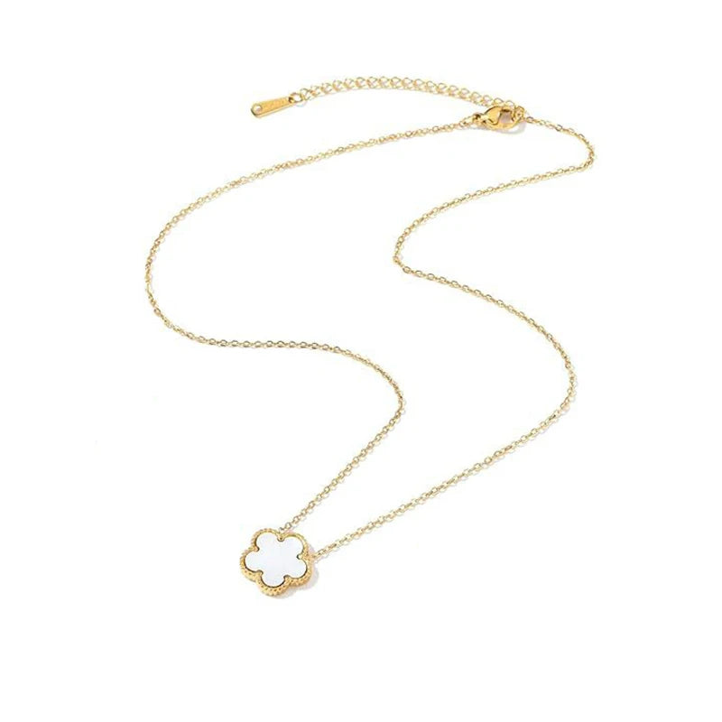 14K Gold Plated Stainless Steel Five Leaf Petals Double Sided Necklace