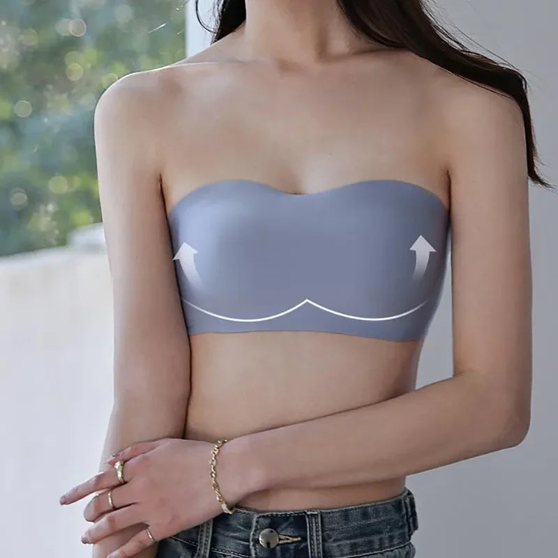 Strapless Bra Chest Wrap Bandeau Seamless Breathable Underwear Tops Non Slip Invisible Bralette Push Up Women's Bra