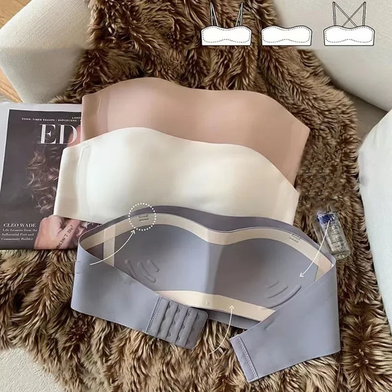 Strapless Bra Chest Wrap Bandeau Seamless Breathable Underwear Tops Non Slip Invisible Bralette Push Up Women's Bra