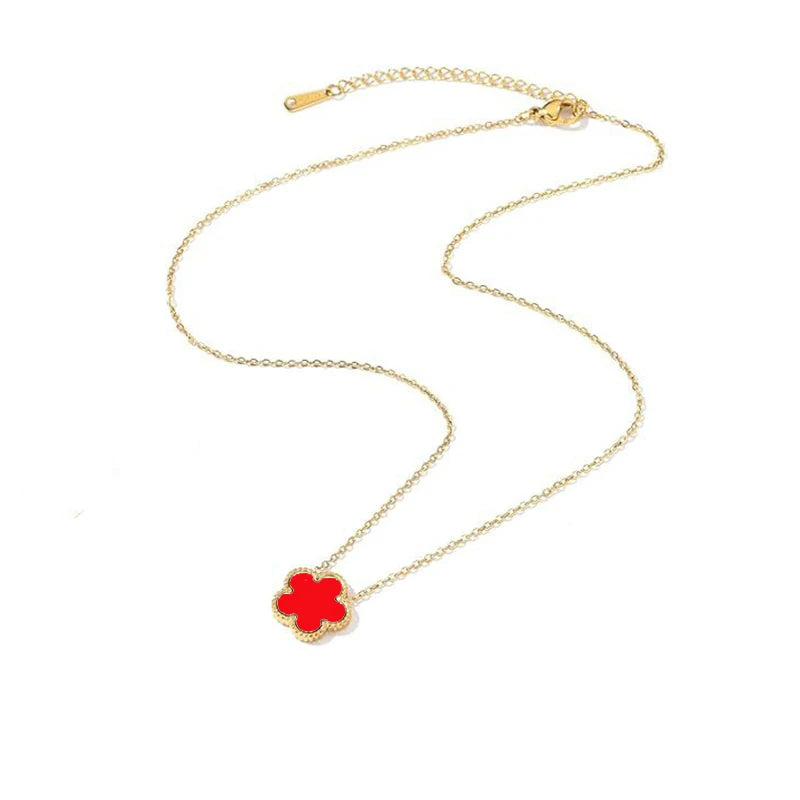 14K Gold Plated Stainless Steel Five Leaf Petals Double Sided Necklace