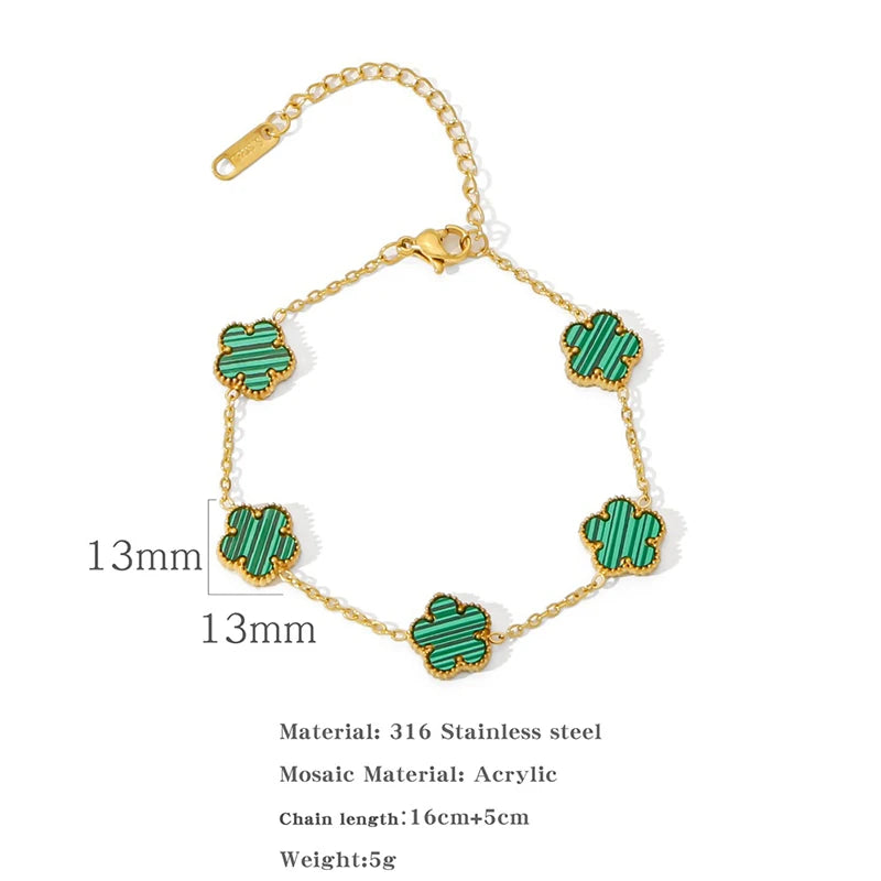 14K Gold Plated Stainless Steel Five Leaf Petals Double Sided Necklace