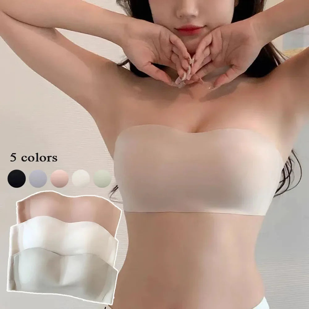 Strapless Bra Chest Wrap Bandeau Seamless Breathable Underwear Tops Non Slip Invisible Bralette Push Up Women's Bra
