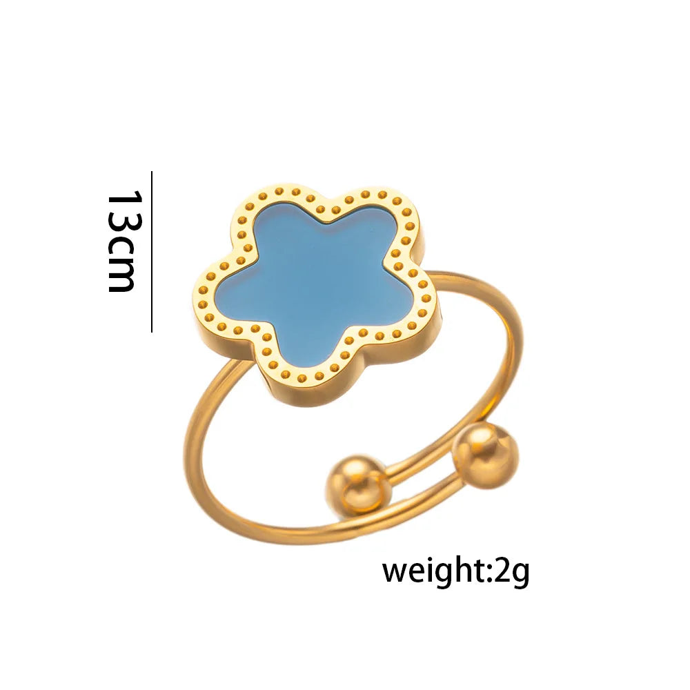 14K Gold Plated Stainless Steel Five Leaf Petals Double Sided Necklace