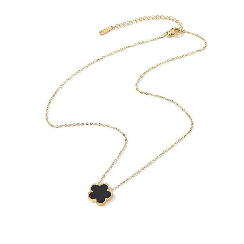 14K Gold Plated Stainless Steel Five Leaf Petals Double Sided Necklace