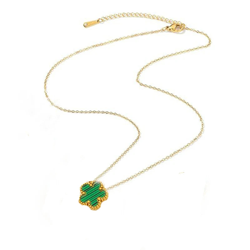 14K Gold Plated Stainless Steel Five Leaf Petals Double Sided Necklace