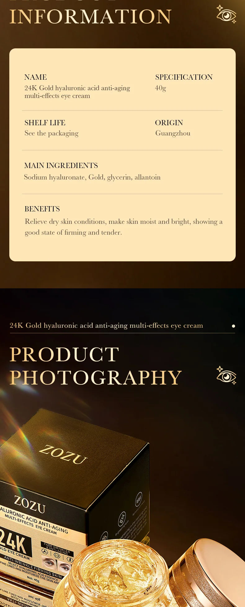 24K Gold Brightening Eye Cream | Luxurious Treatment