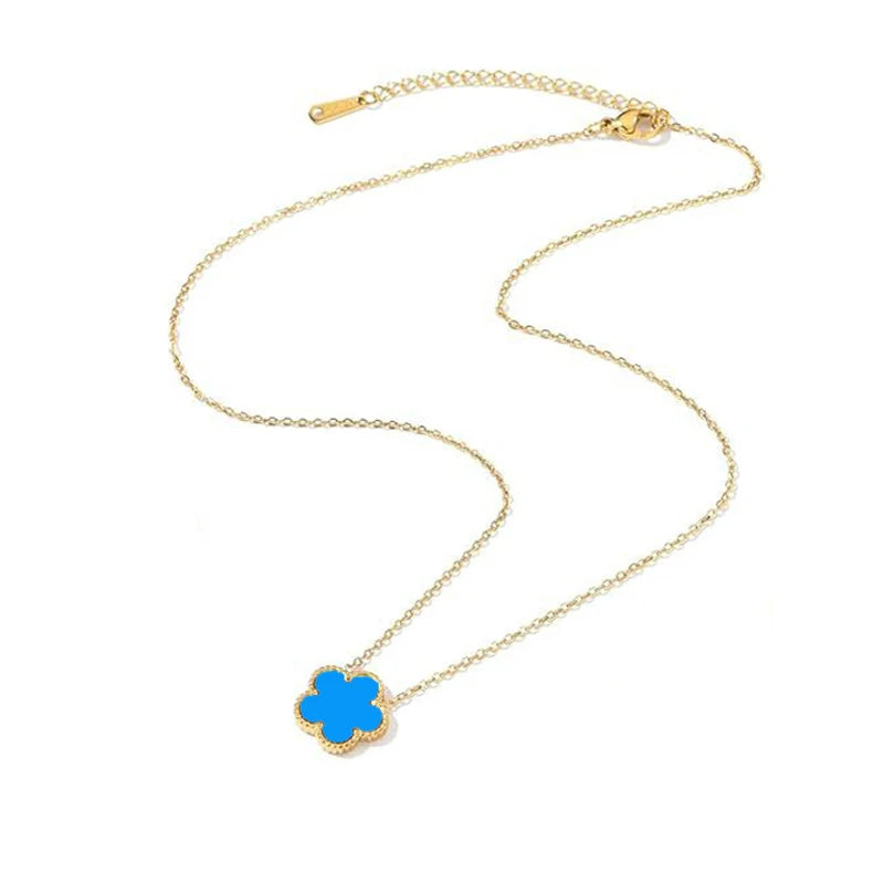 14K Gold Plated Stainless Steel Five Leaf Petals Double Sided Necklace