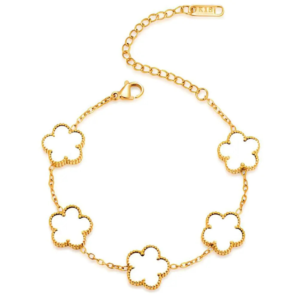 14K Gold Plated Stainless Steel Five Leaf Petals Double Sided Necklace